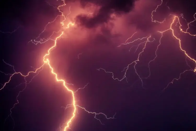 Lightning strike showing how dangerous a wet climbing rope can be as it conducts electricity