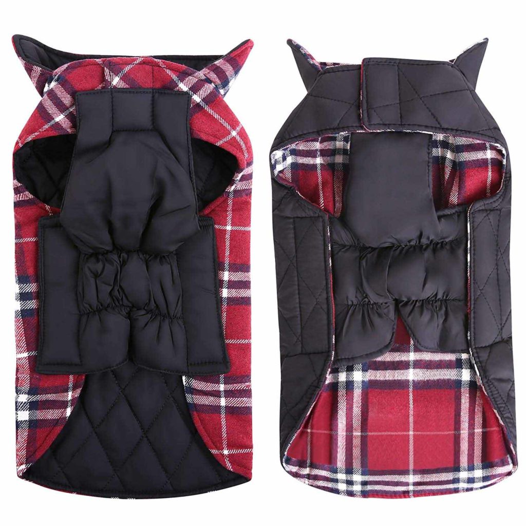 MIGOHI Dog Jackets for Winter Windproof Waterproof Reversible Dog Coat for Cold Weather British Style Plaid Warm Dog Vest for Small